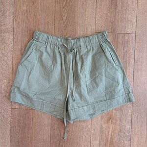 Women’s Olive Green Cotton Drawstring Shorts Medium Casual Elastic Waist Cotton